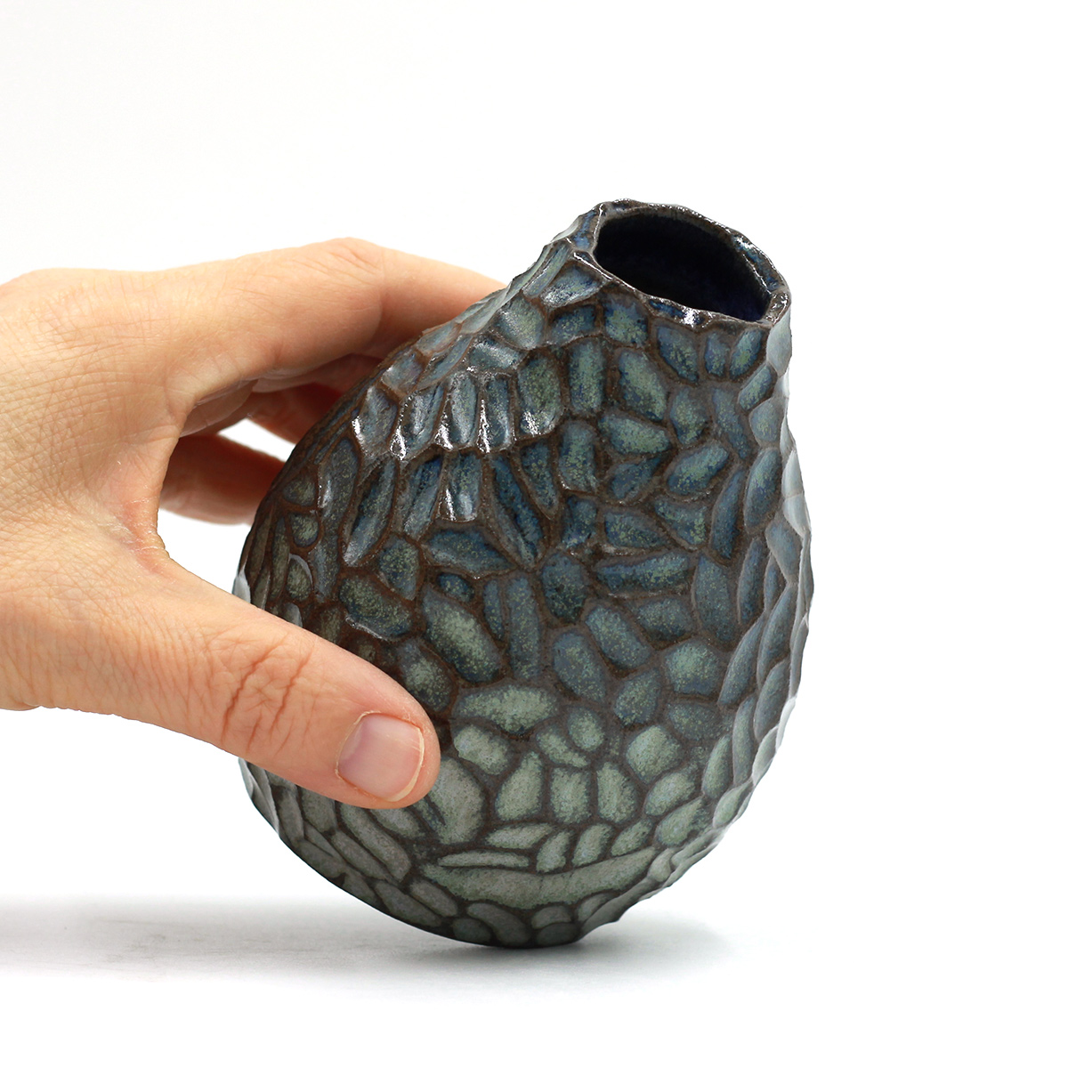 CAVA vase no. 1216 i mørk stentøj og BLACK SEA glasur